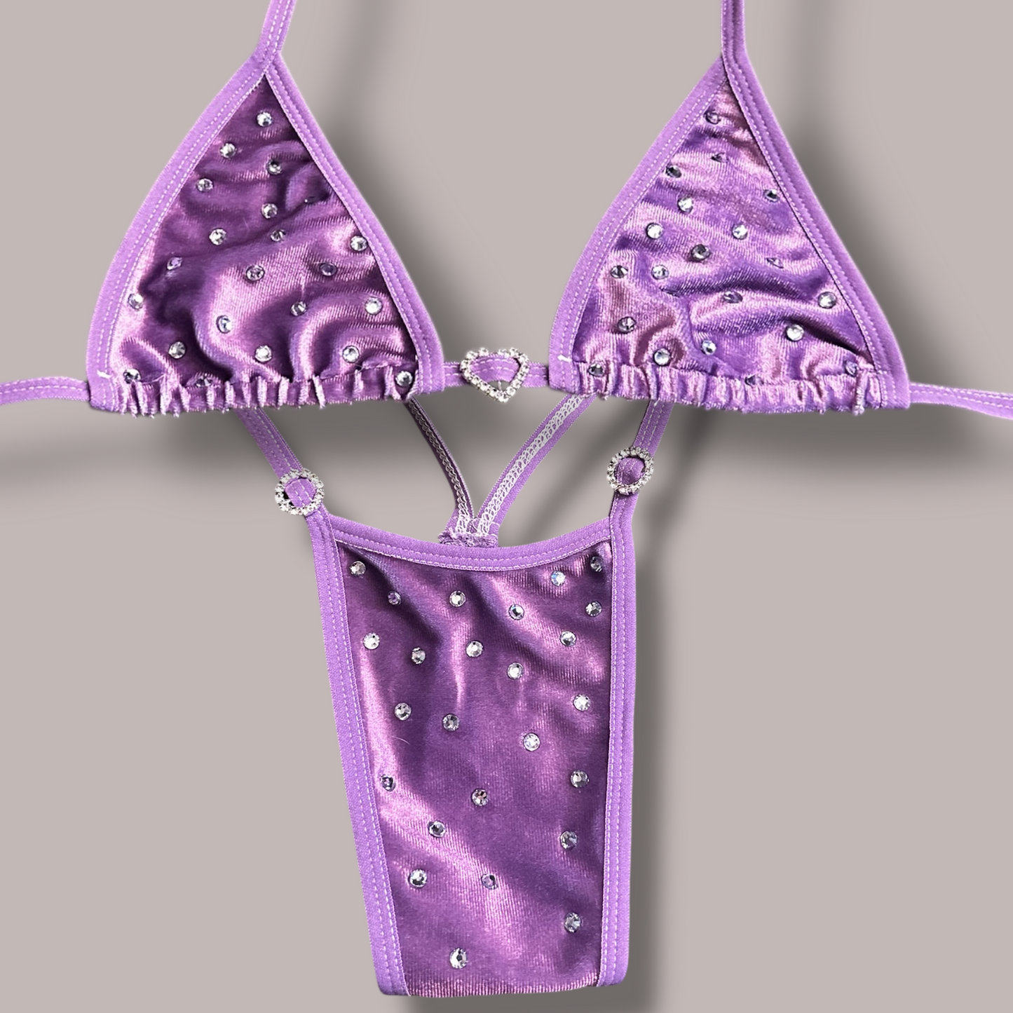 Purple Velvet Thong Bikini with Gems