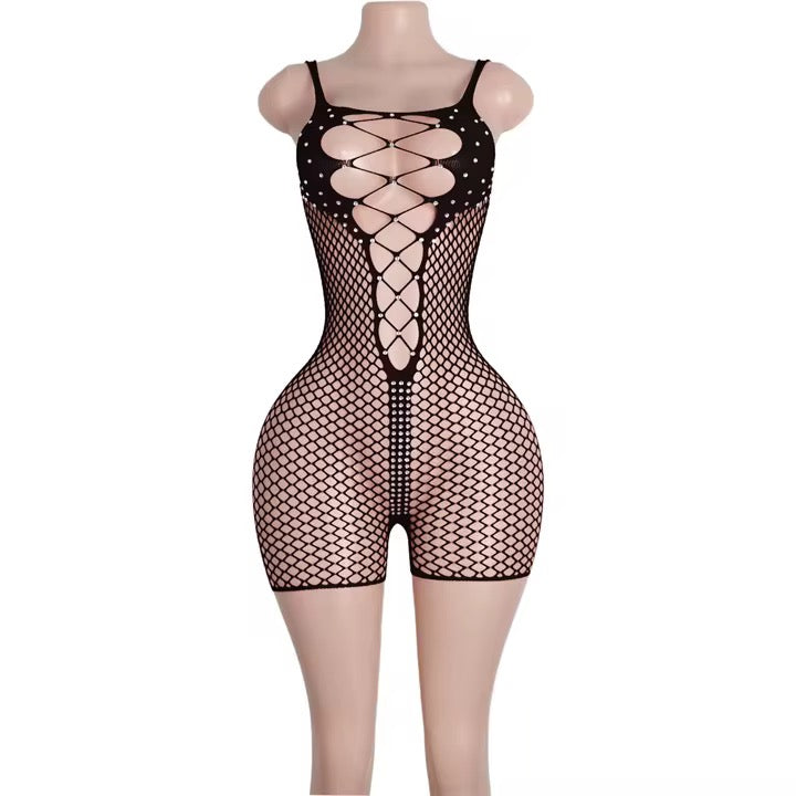 Rhinestone Fishnet Romper