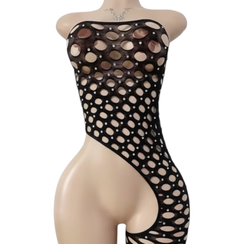 The Angel One Leg Fishnet Romper