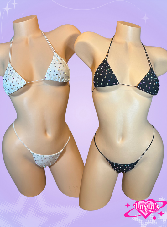 The Vixen Microkini, Black or White with Rhinestones