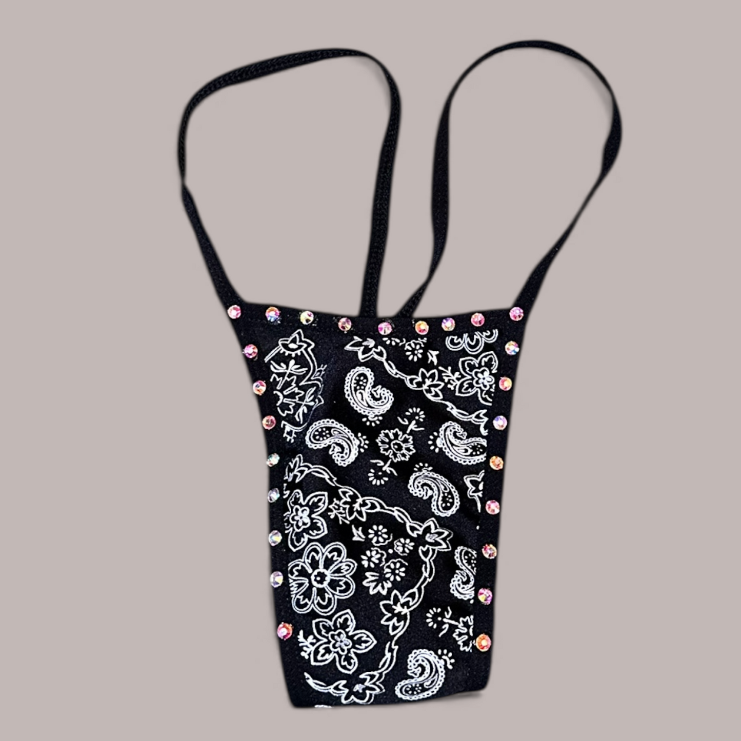 Black Paisley Thong Bikini with Gems