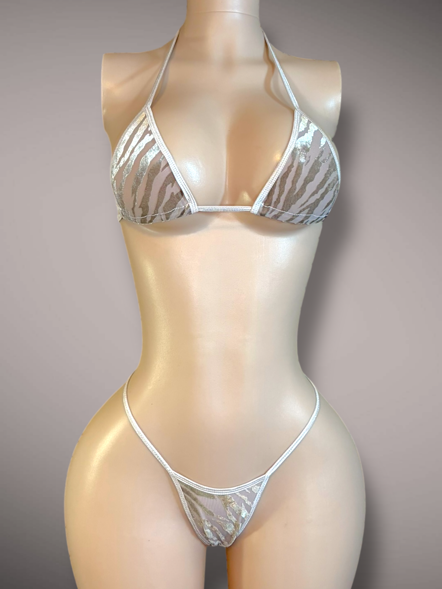 Beige Burnout Velvet Tiger Stripes 2 pc Set