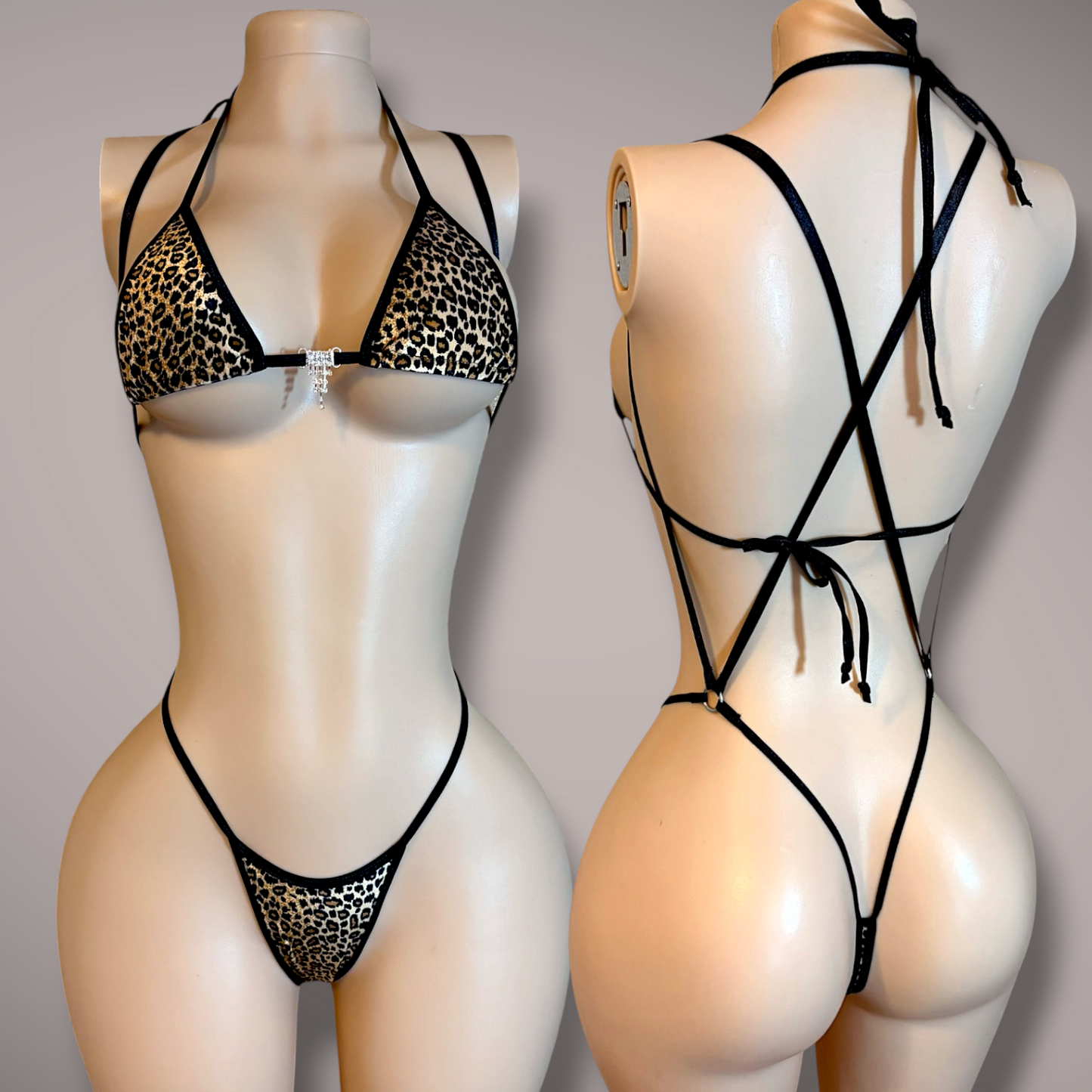 Velvet Cheetah Print 2 Piece Slingshot Set