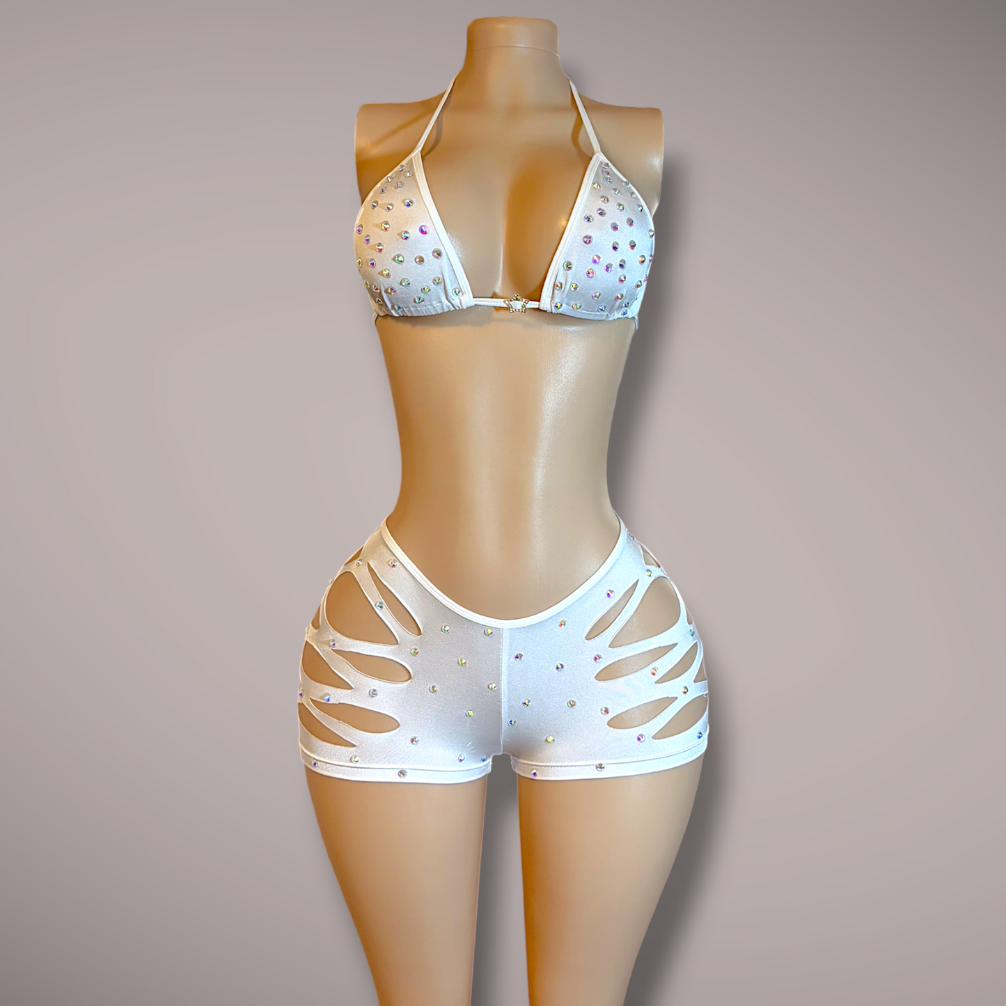 White Slit Shorts Set