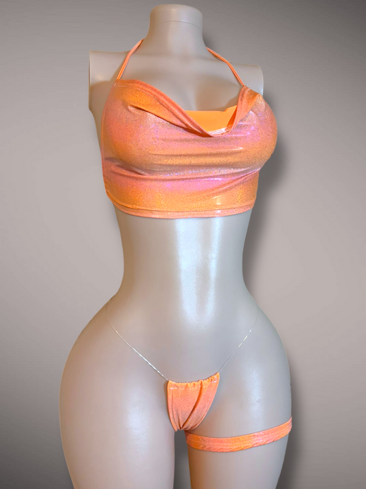 Orange Holo Cowl Neck 3 pc Set
