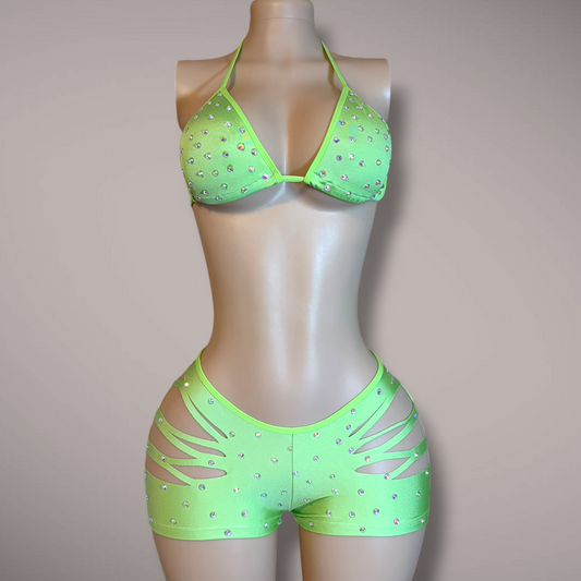 Mint Green Slit Shorts