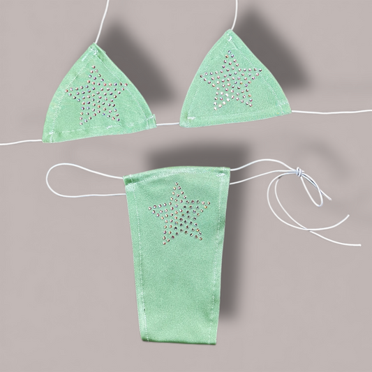 The Nova Microkini, Pistachio Green with Rhinestone Stars