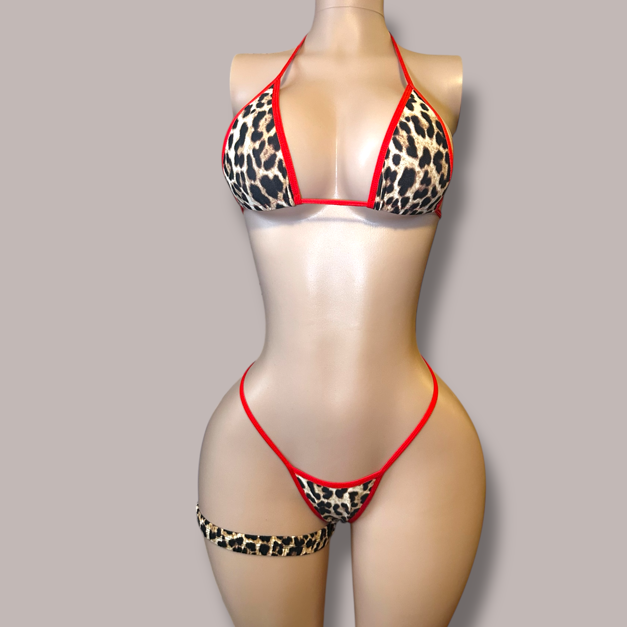 Cheetah + Red 2 Piece Thong Bikini