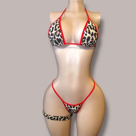 Cheetah + Red 2 Piece Thong Bikini