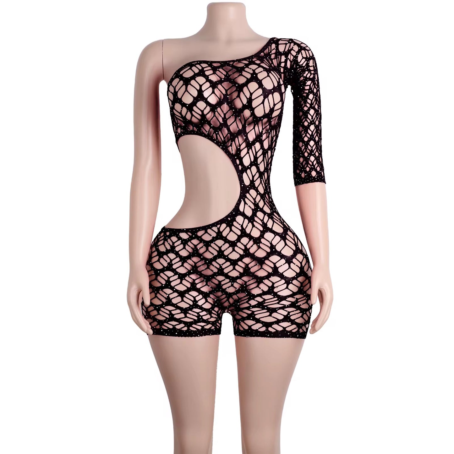 The Kristen One Arm Fishnet Romper