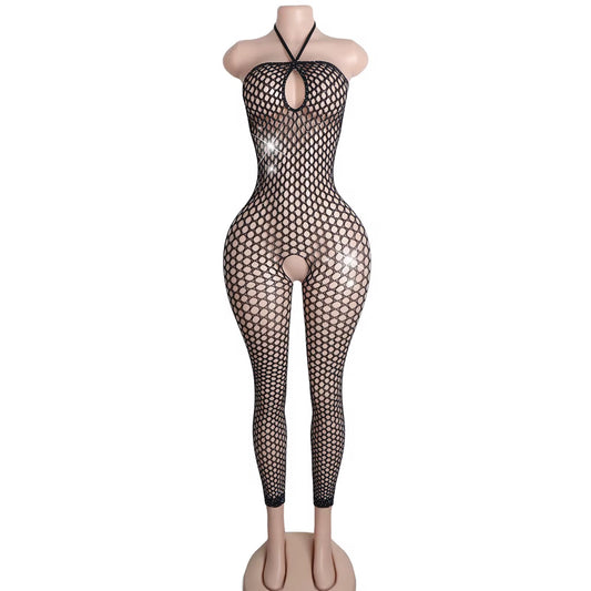 Black Rhinestone Fishnet Bodysuit