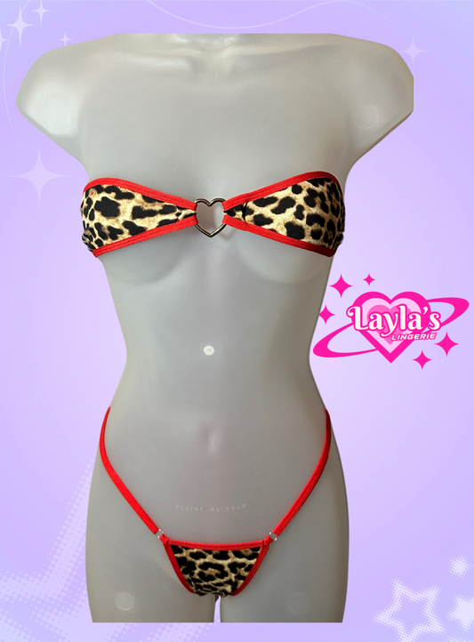 The Gianna Bikini, Cheetah and Red with Heart Ring