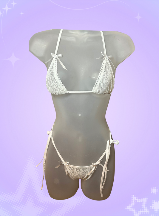 White lace coquette bikini with bows