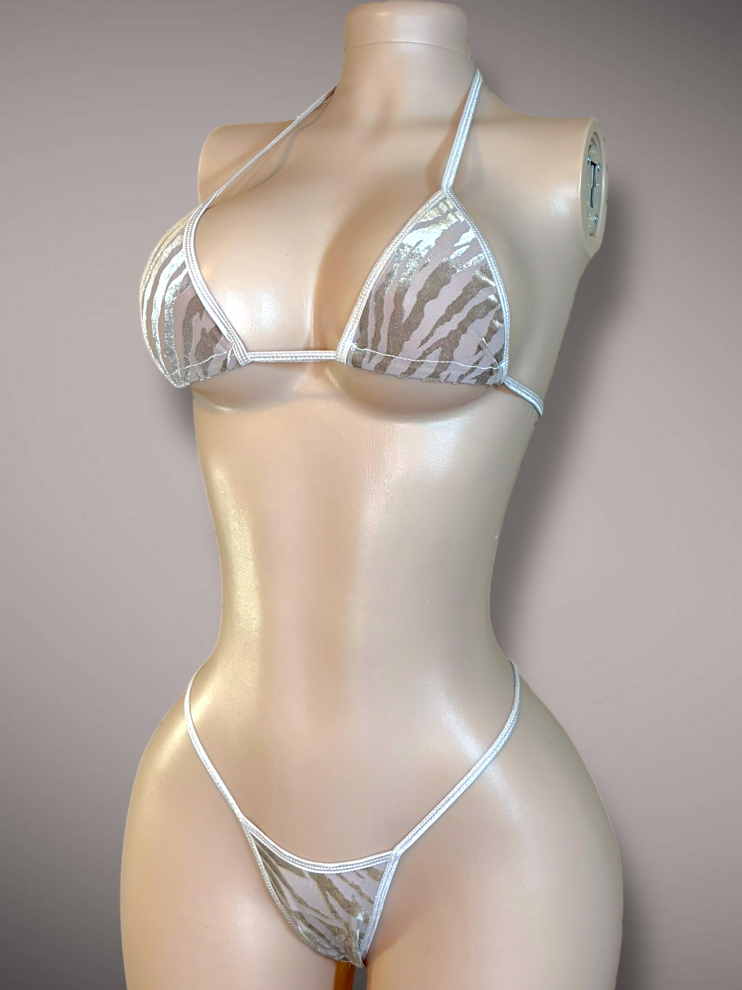 Beige Burnout Velvet Tiger Stripes 2 pc Set