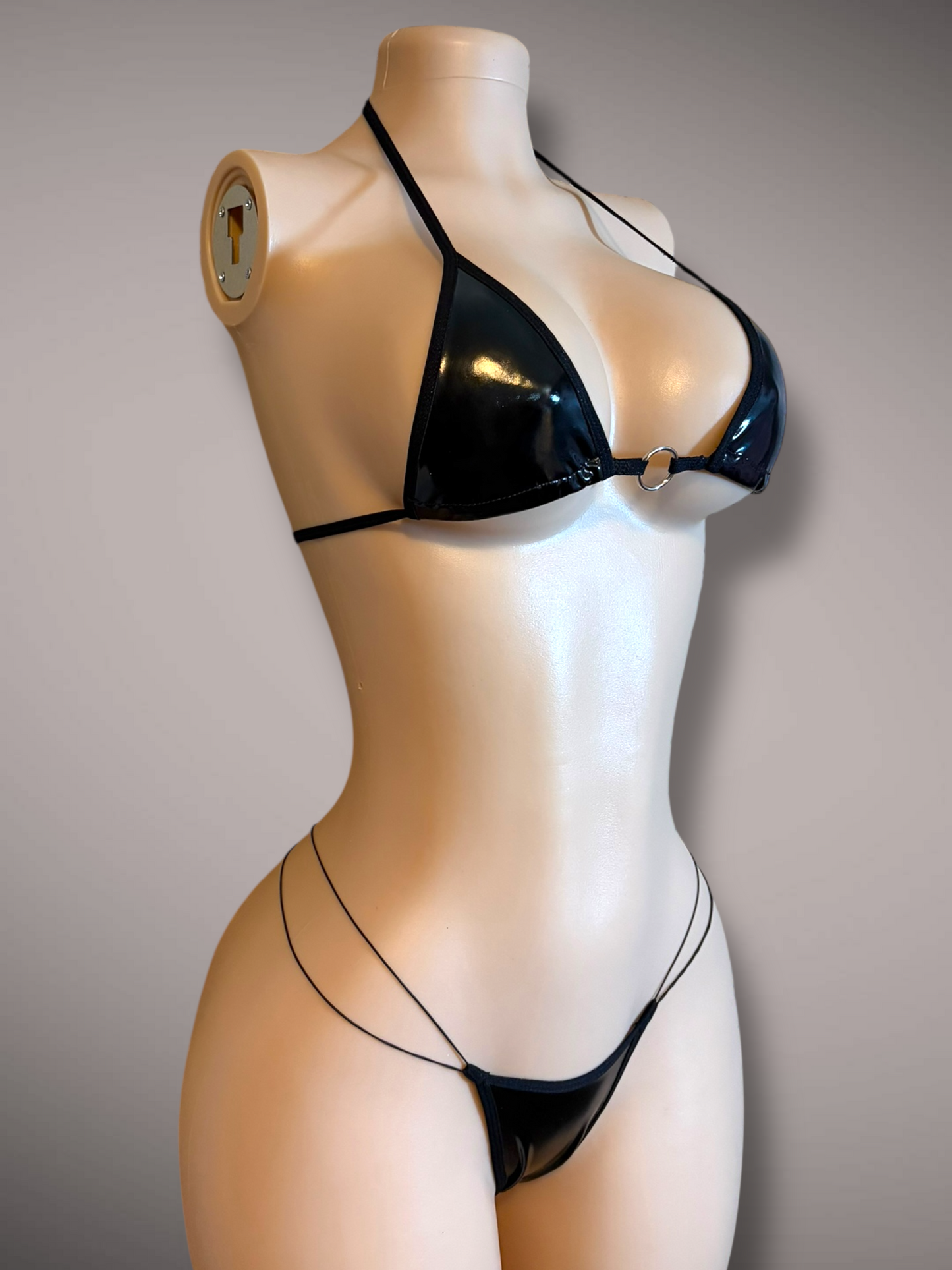 Black Faux Latex O-Ring Bikini