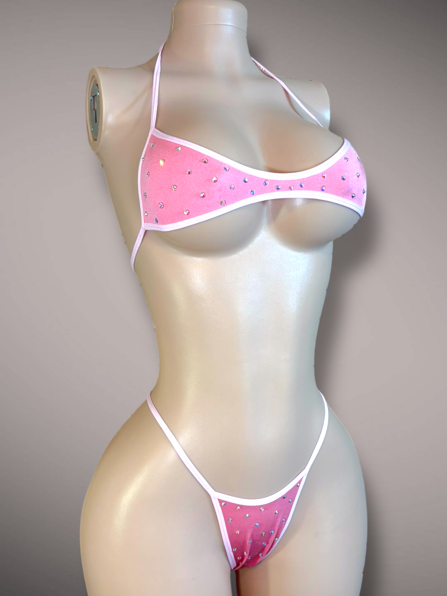 Bubblegum Pink 2 pc Rhinestone Jade Set