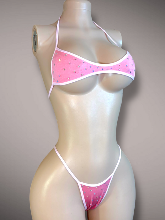 Bubblegum Pink 2 pc Rhinestone Jade Set