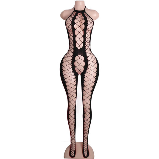 Black Criss-Cross Fishnet Bodysuit