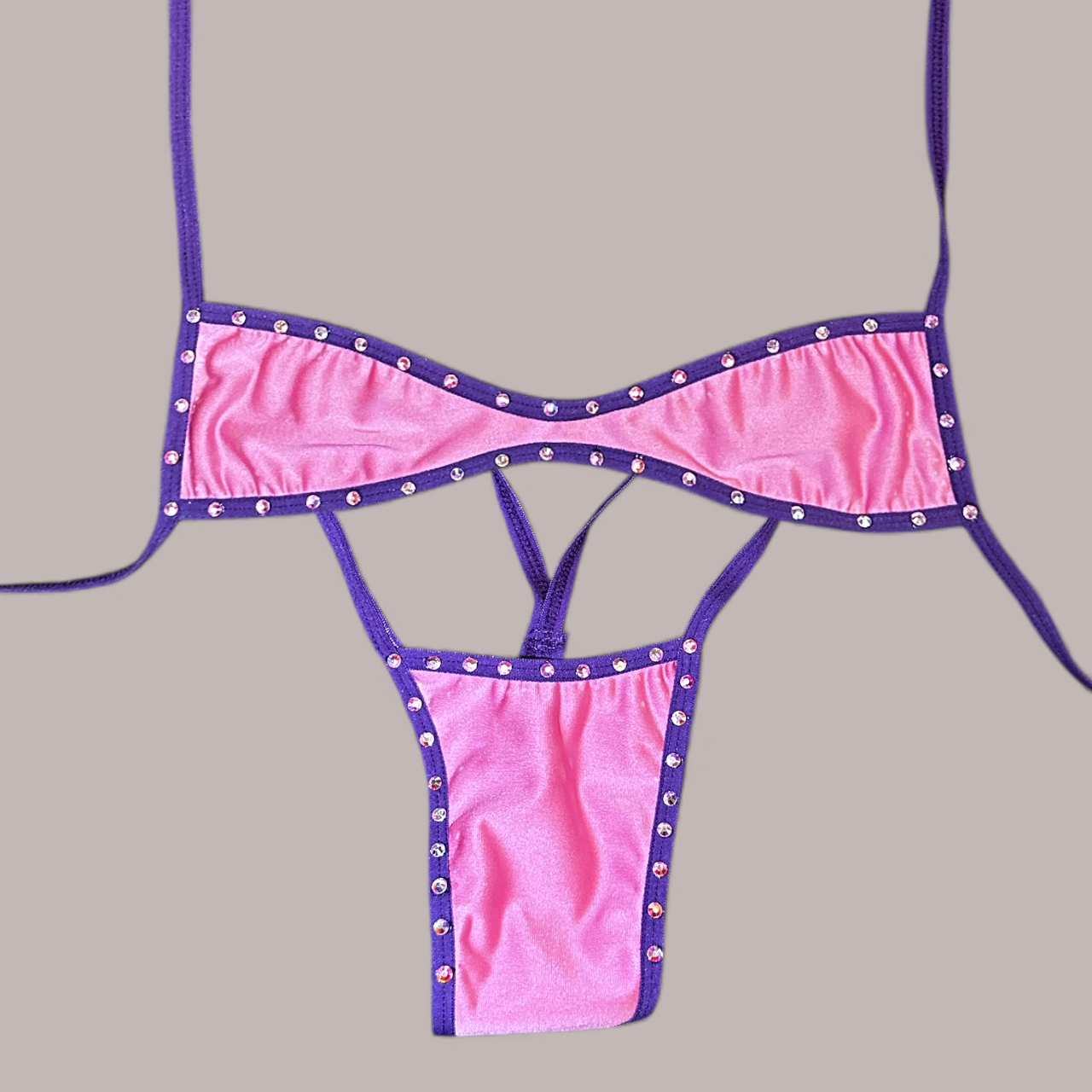 Pink + Purple Colorblock Thong Bikini