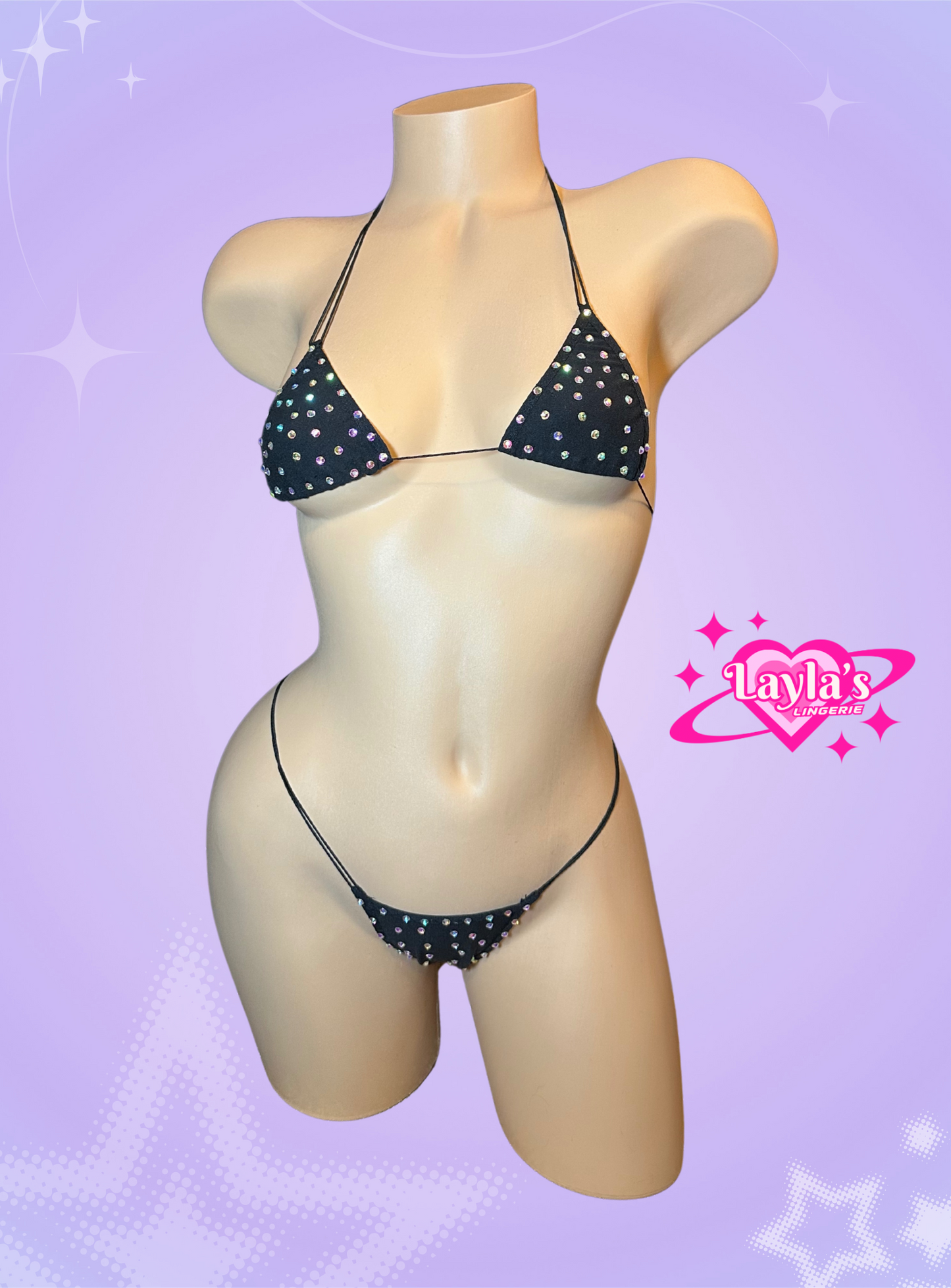 The Vixen Microkini, Black or White with Rhinestones
