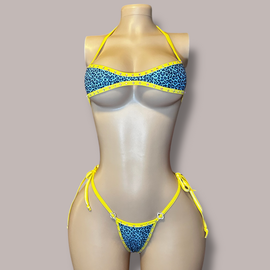 Jade Blue + Yellow Cheetah Print Bikini