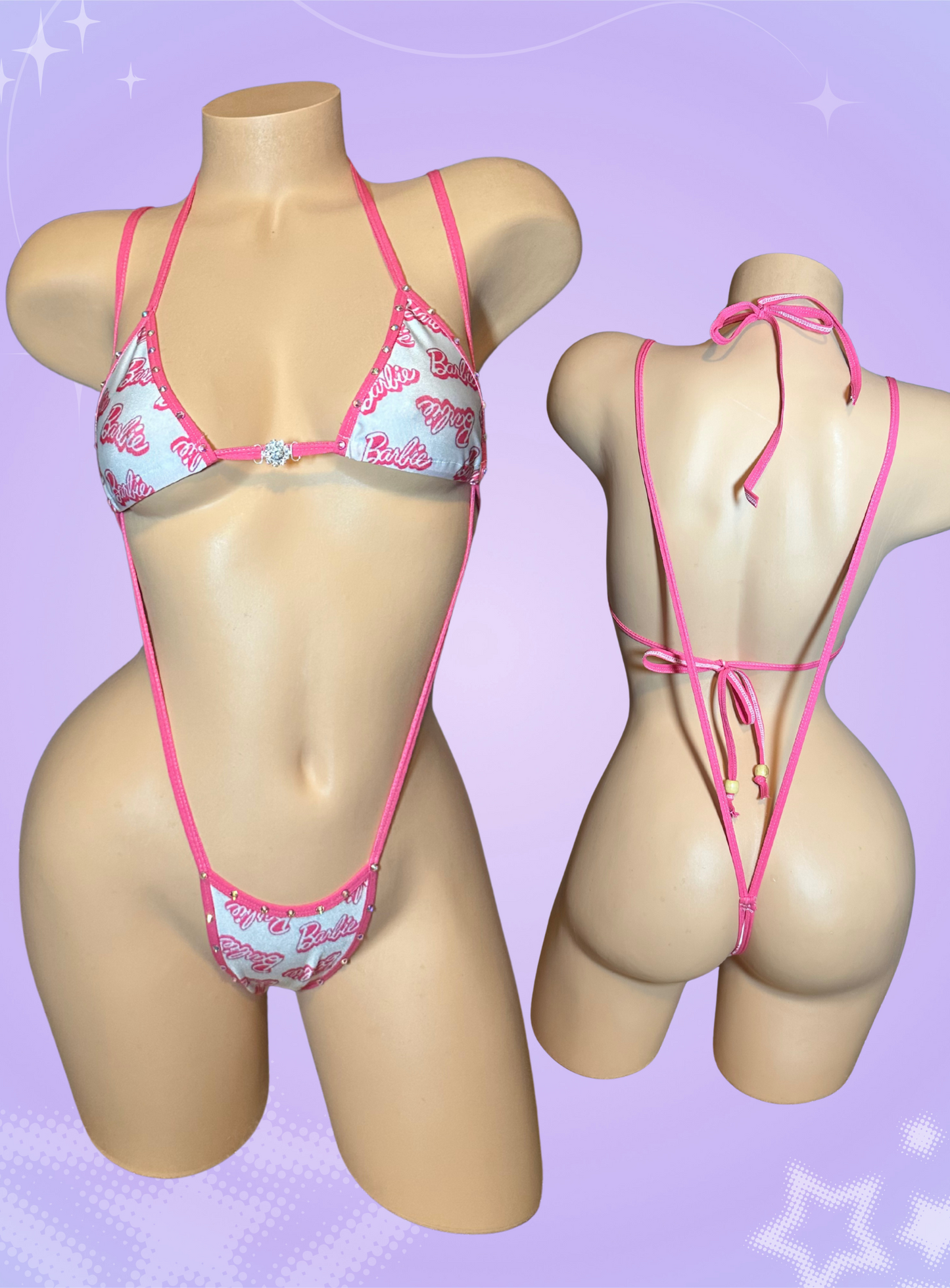 Pink Logo 2 Piece Slingshot Rhinestone Thong Bikini