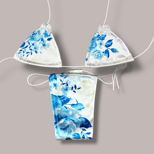The Nova, Satin Blue + White Floral with Bows