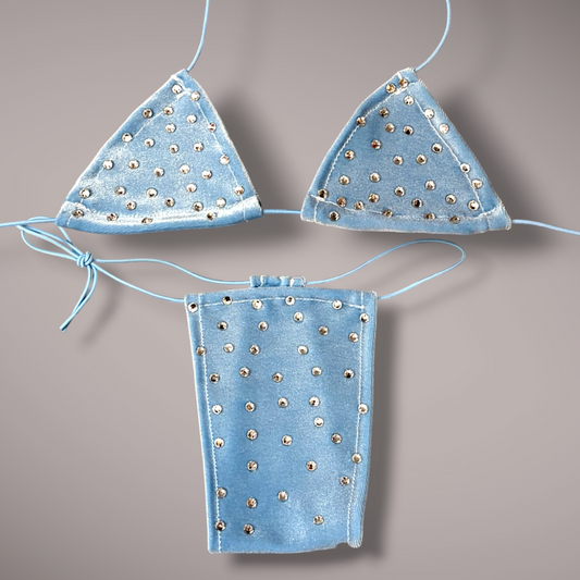 The Nova Microkini, Light Blue Velvet with Gems