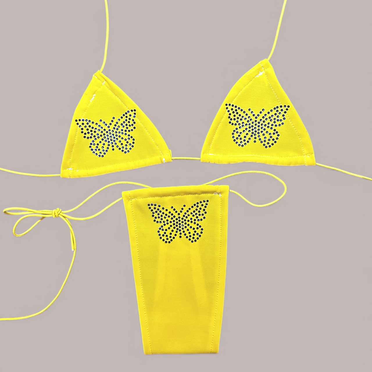 The Nova Microkini, Yellow with Blue Rhinestone Butterflies