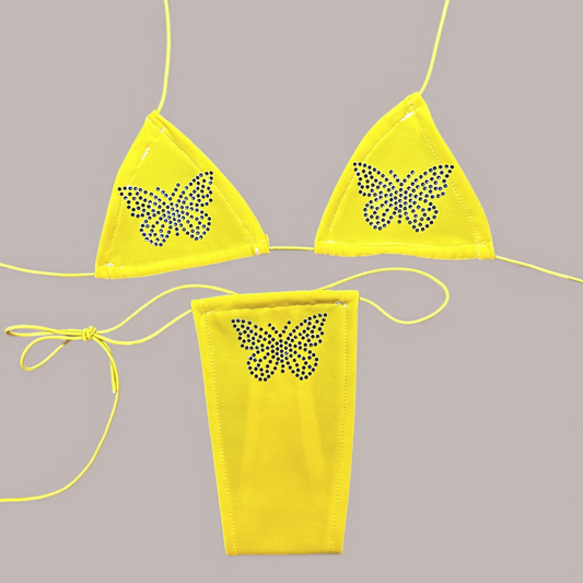 The Nova Microkini, Yellow with Blue Rhinestone Butterflies
