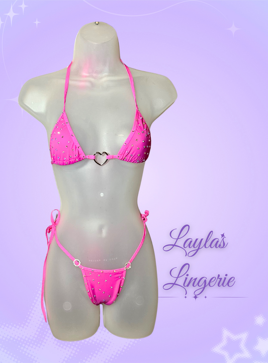 Hot Pink Bikini with Heart Rings