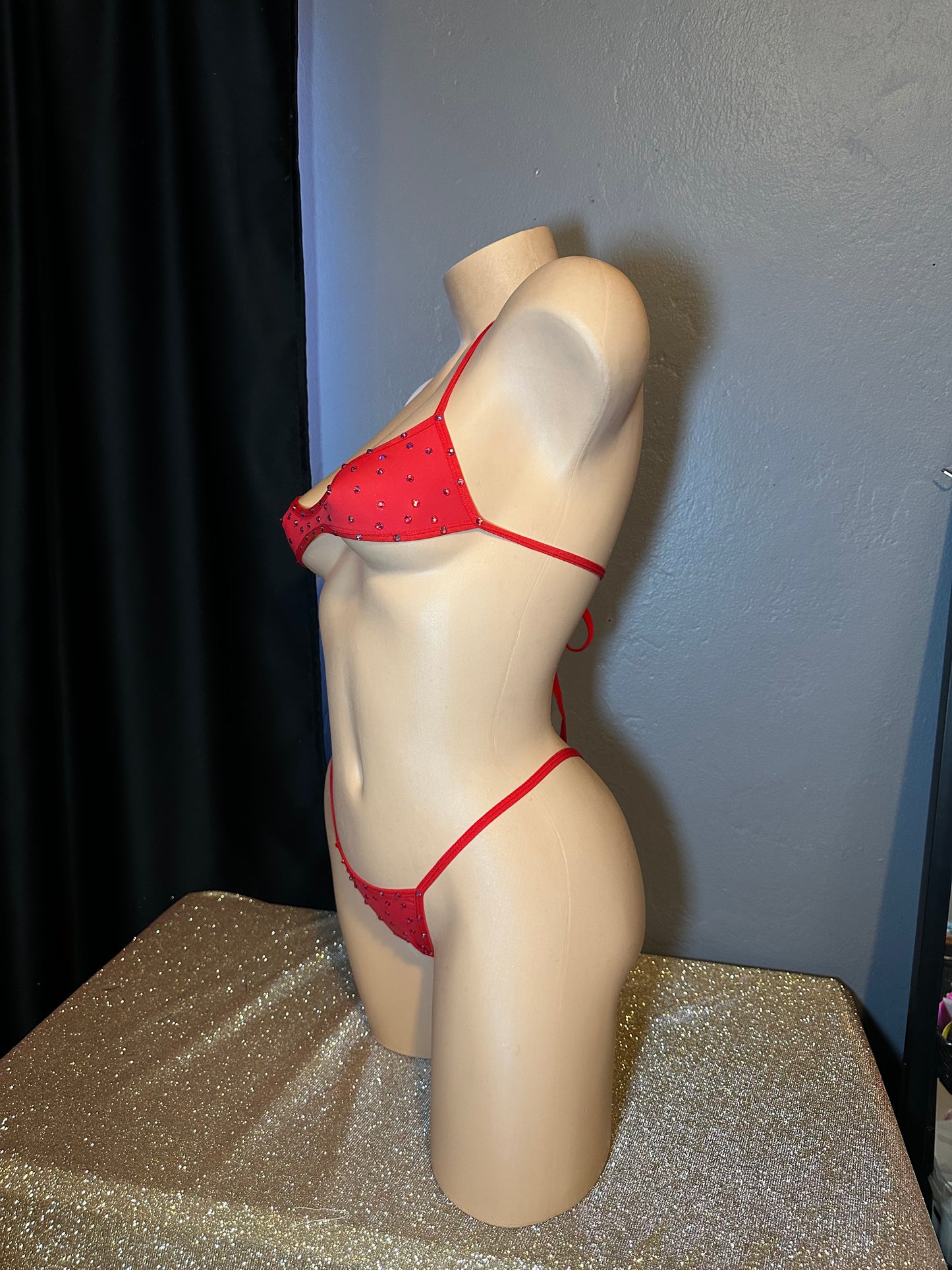 The Jade, Red with Rhinestones