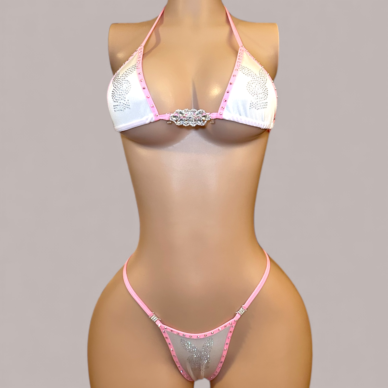 White + Pink Rhinestone Bunny Bikini