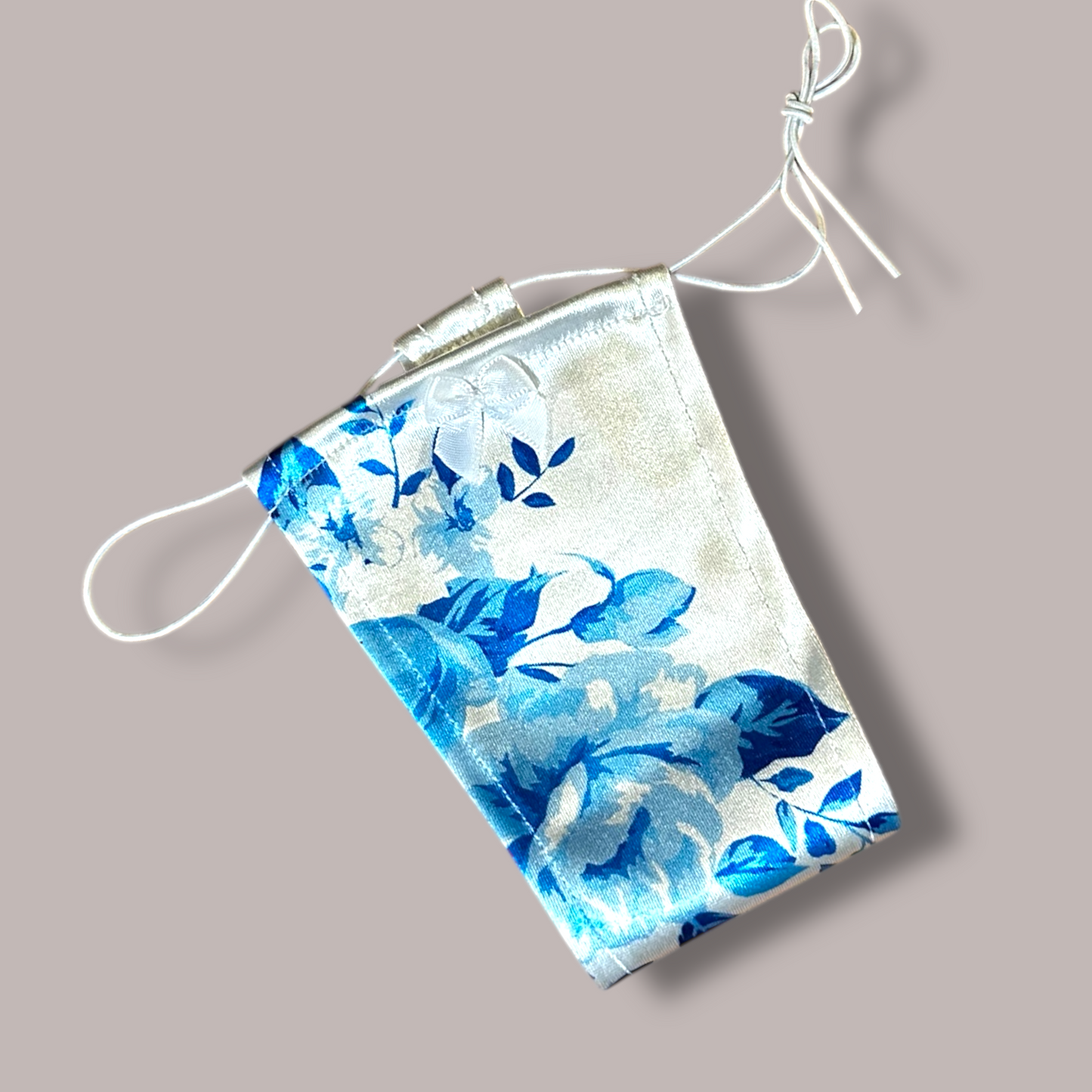 The Nova, Satin Blue + White Floral with Bows