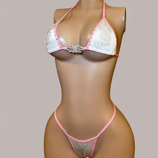 White + Pink Rhinestone Bunny Bikini