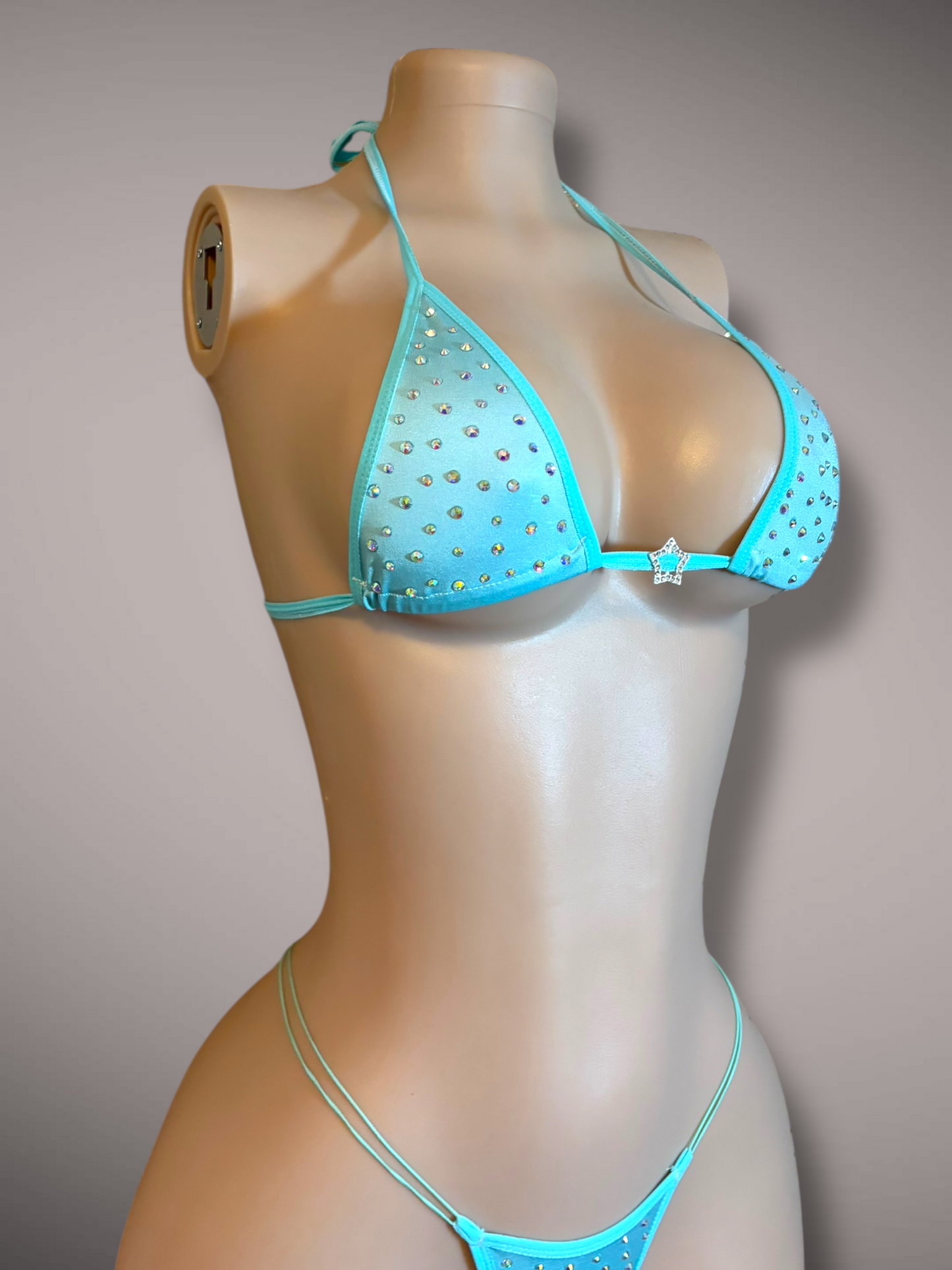 Light Blue Rhinestone 2 Piece Bikini