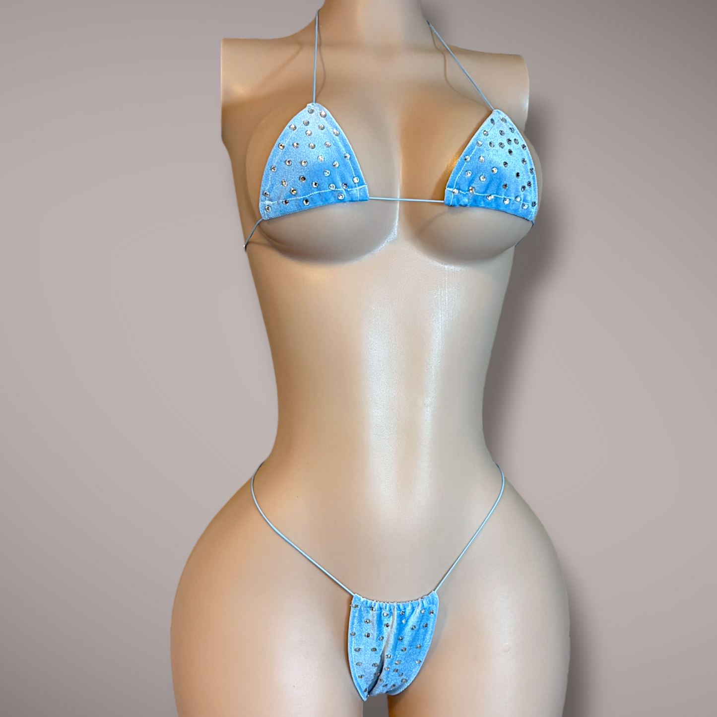 The Nova Microkini, Light Blue Velvet with Gems