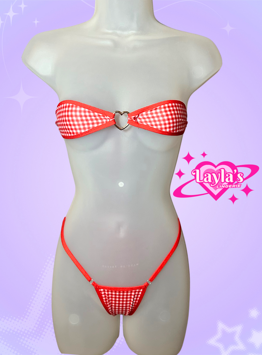 The Gianna Bikini, Gingham with Heart Ring