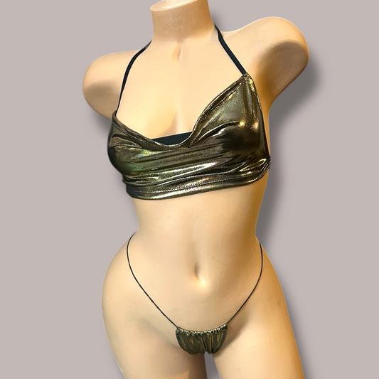 Black and Gold Cowl Neck Set