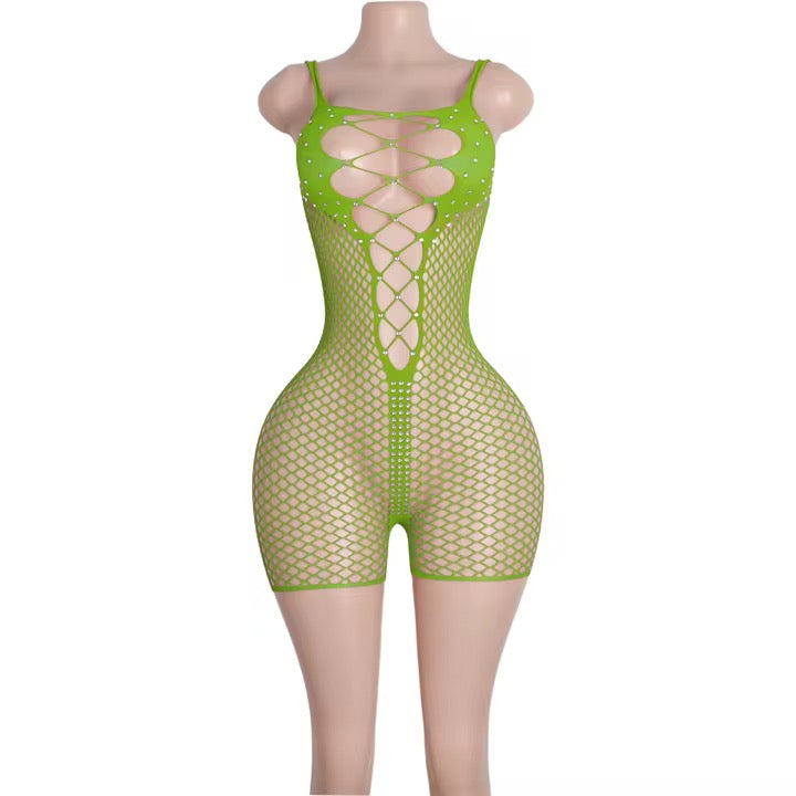 Rhinestone Fishnet Romper