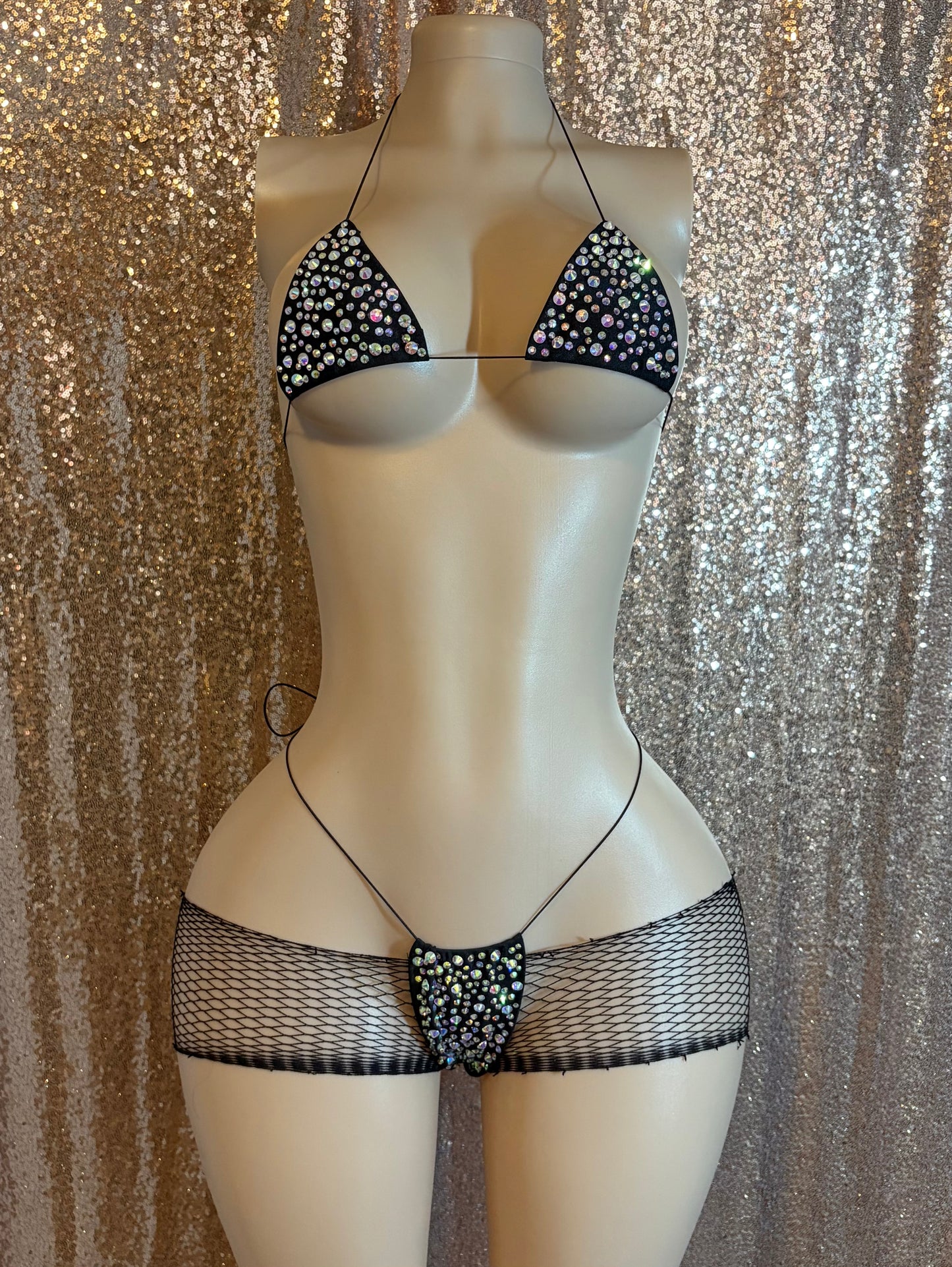 Black Super Bling Microkini Set