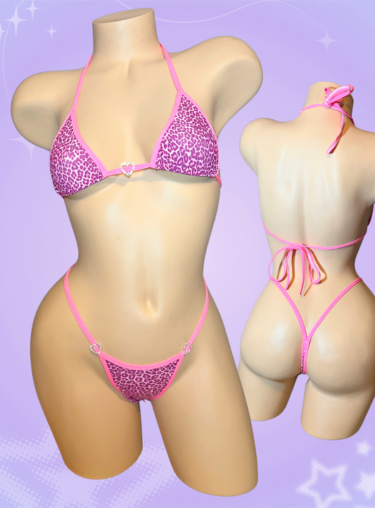 Pink Cheetah Thong Bikini