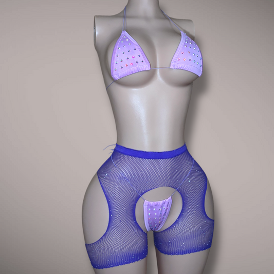 3 pc Fishnet Garters + Bikini