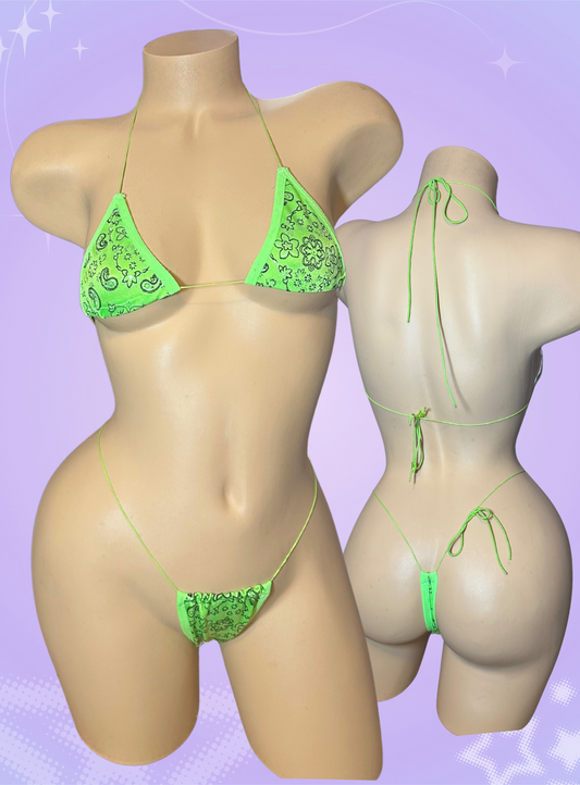 The Nova Microkini, Neon Green Paisley Print