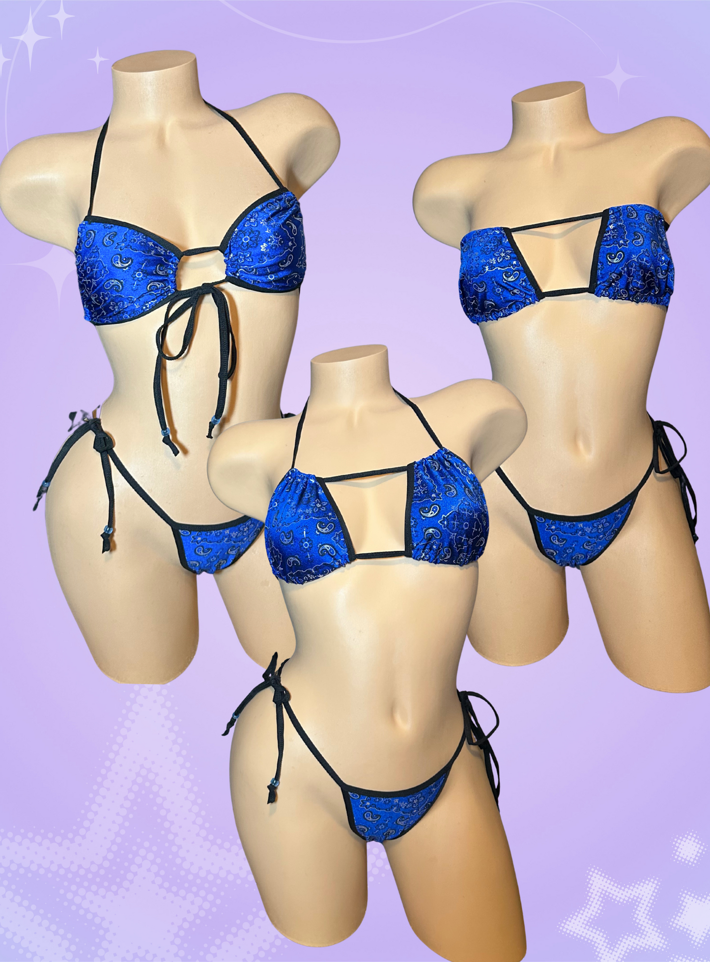 Royal Blue Paisley 2 Piece Thong Bikini