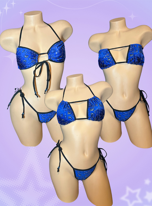 Royal Blue Paisley 2 Piece Thong Bikini