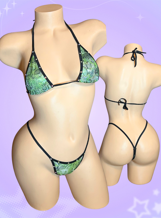 Holographic Green And Black Snakeskin Bikini