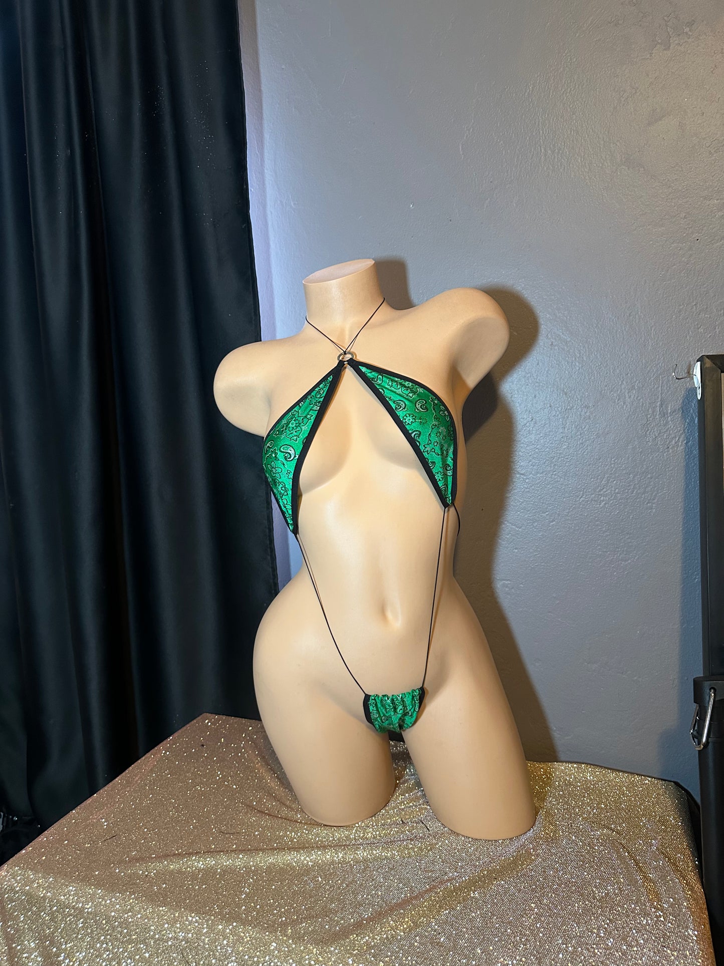 The Madelyn One Piece, Green and Black Paisley