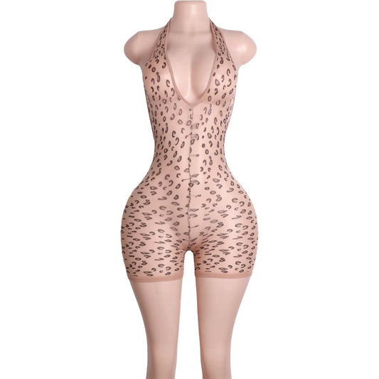 Cheetah Fishnet Romper Shorts