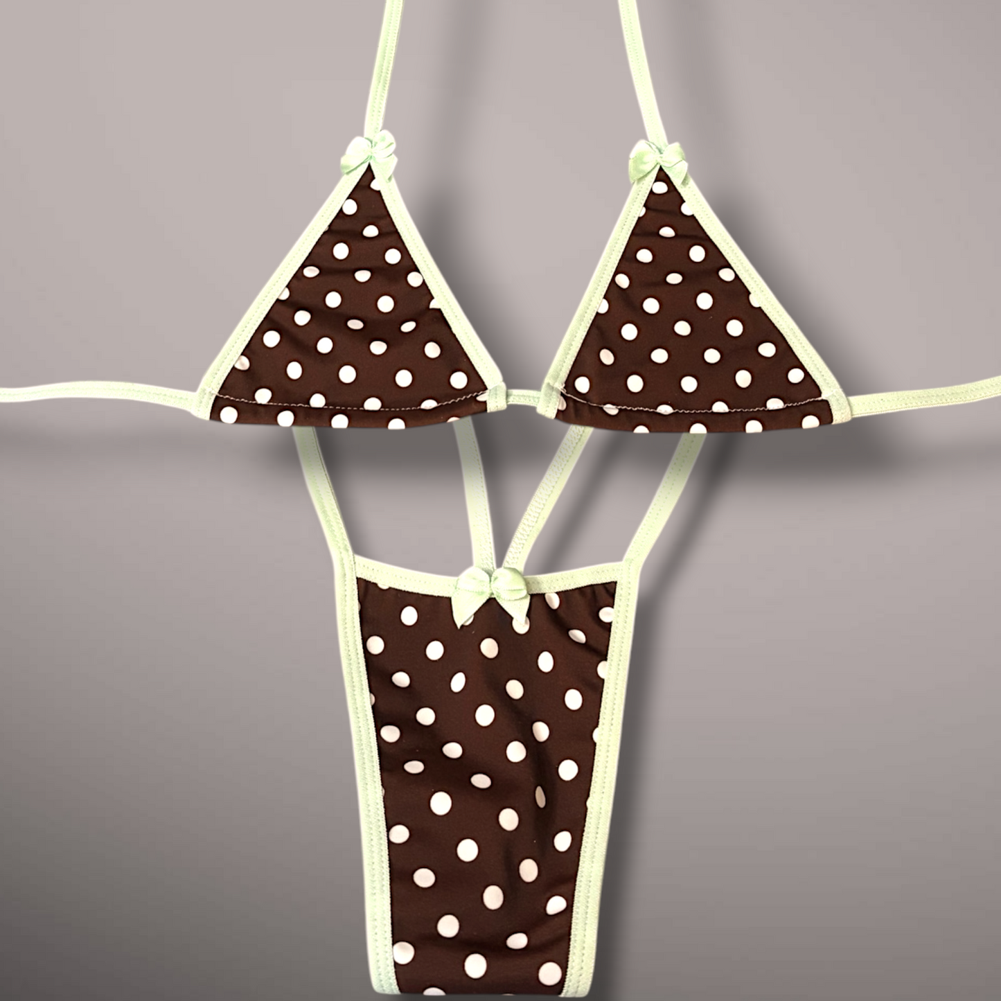 Brown & Mint Polka Dot 2 Piece Thong Bikini